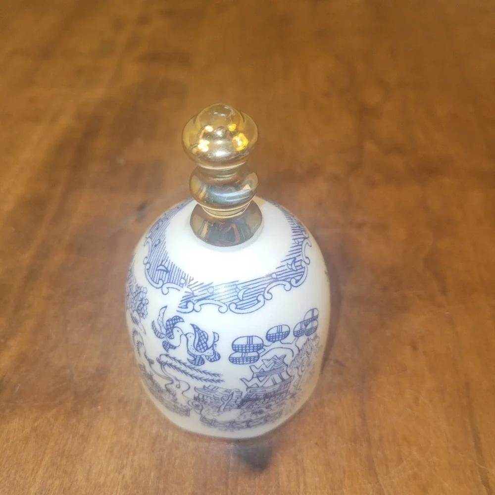 Vintage Blue Danube Enesco Japan Blue and White Bell With Gold Handle and Trim.